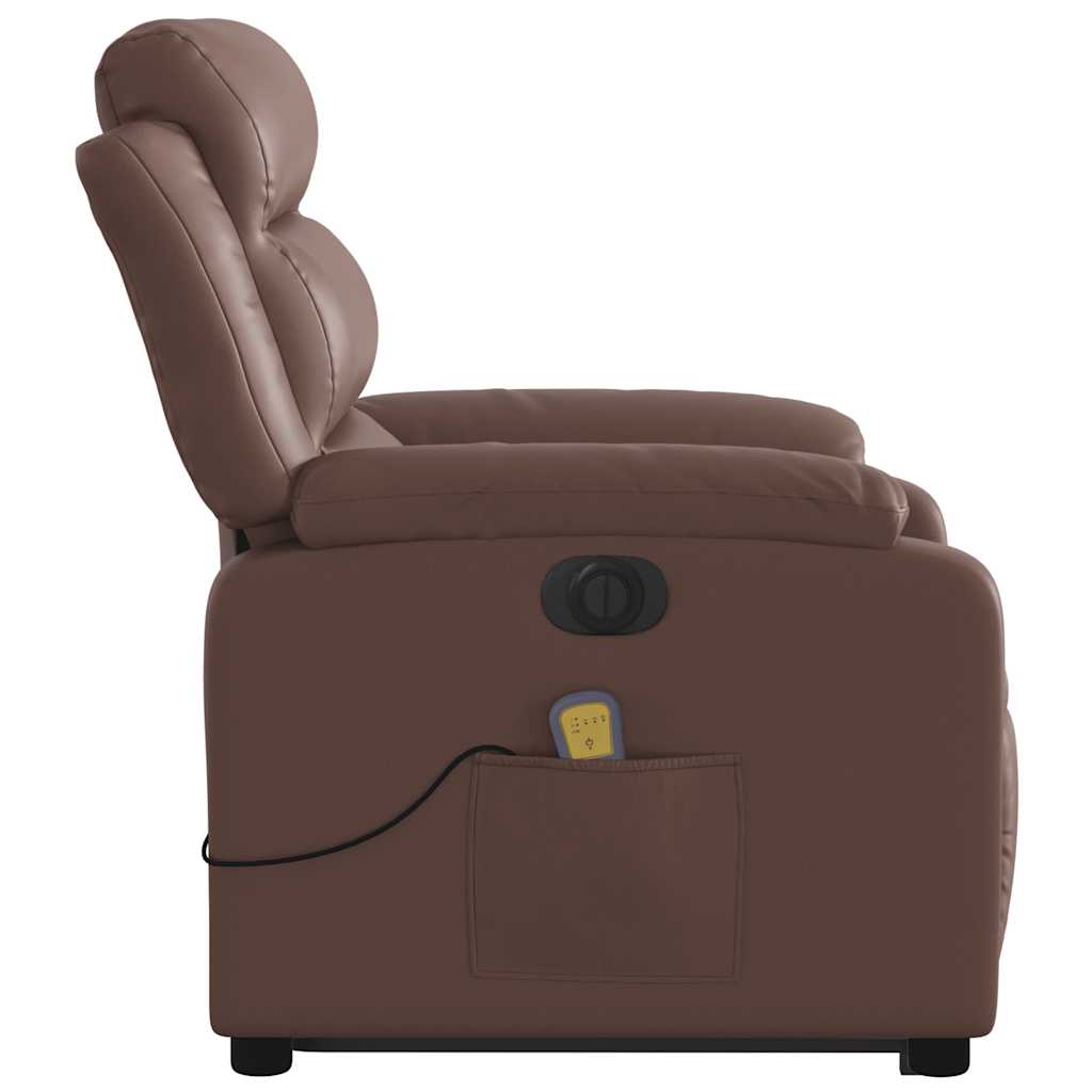 Recliner Chair with Lift Function Electric Brown Faux Leather