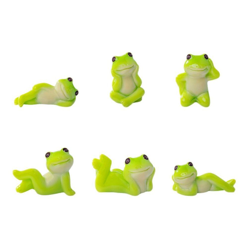 6pcs Cartoon Style Mini Frog Ornament Desktop Sized Desktop Frog Accessory Micro Landscape