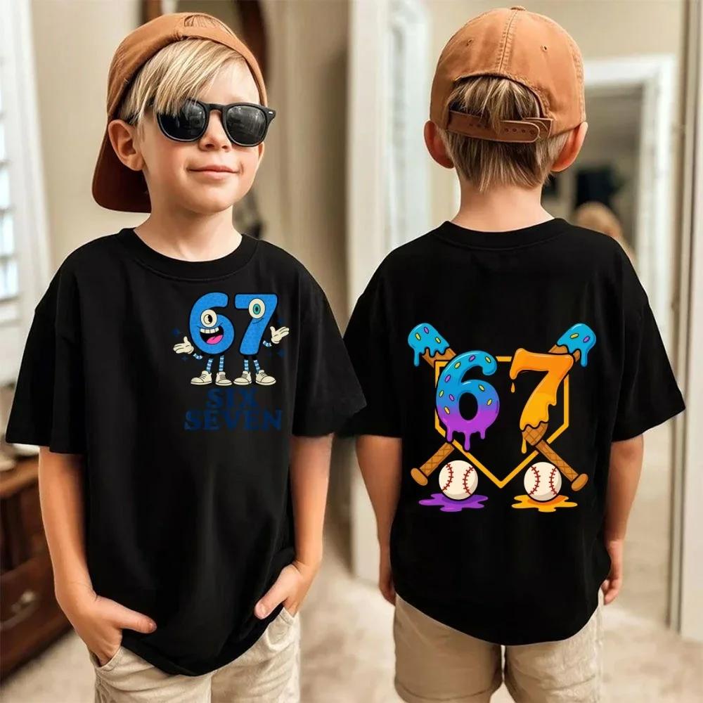 Digital pattern printed T-shirt for boys, summer short sleeved, children's loose and comfortable T-shirt top