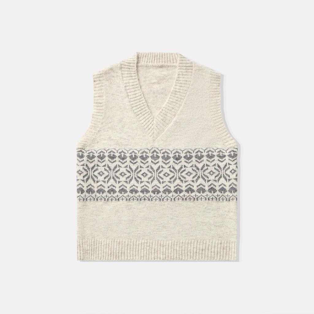 Men's Retro Argyle Fair Isle Knit V-neck Sweater Vest for Autumn/Winter