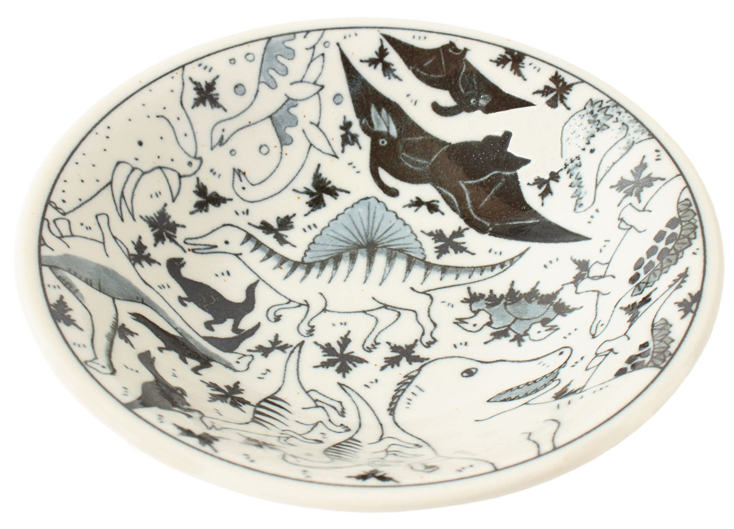 Mino ware Japanese pottery plate with various dinosaur matte made in GBS006 deep designs, finish, Japan, (large, dish) белый