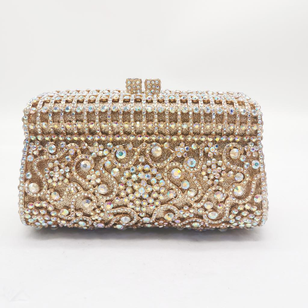 WHTUOHENG Borse di Cristallo Borsa da Sera da Donna Champagne/Argento/Oro Donna Festa Minaudiere Borse da Ballo Matrimonio Strass