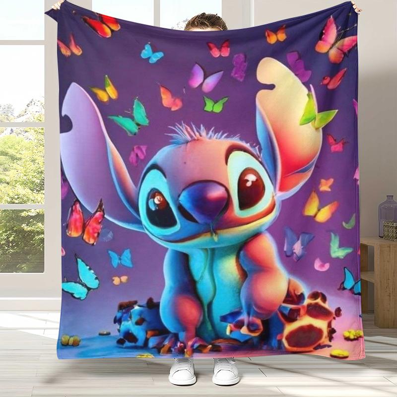 Kawaii S-Stitch Cartoon Flannel Blanket,Ultra Soft Warm Plush Throw for Home Bedroom Bed Sofa Cover Camping Picnic Gift Kids