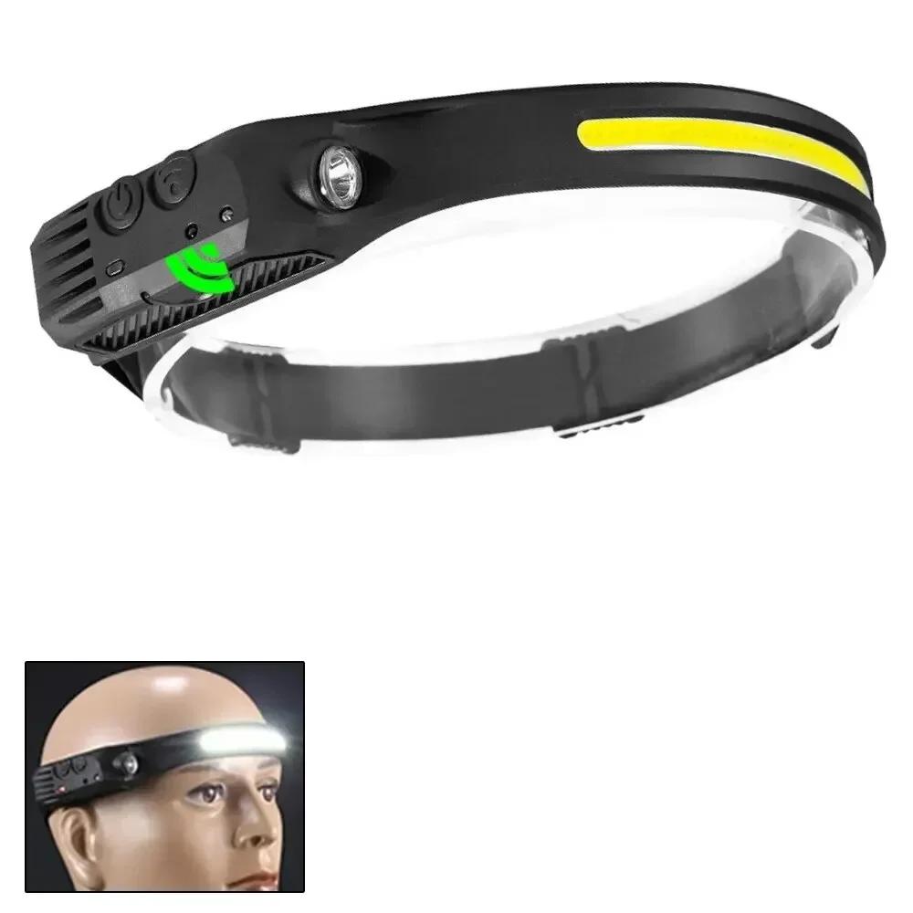 COB Headlight Running Light Induction Head Lamp Built-in Battery Fishing Headlight Type-C Rechargeable Inductive Work LED Light