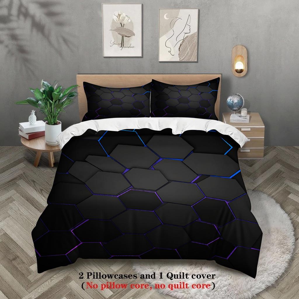 2/3Pcs Breathable Geometric Pattern Duvet Cover Set, All Season Machine Washable Bedding with Pillowcases