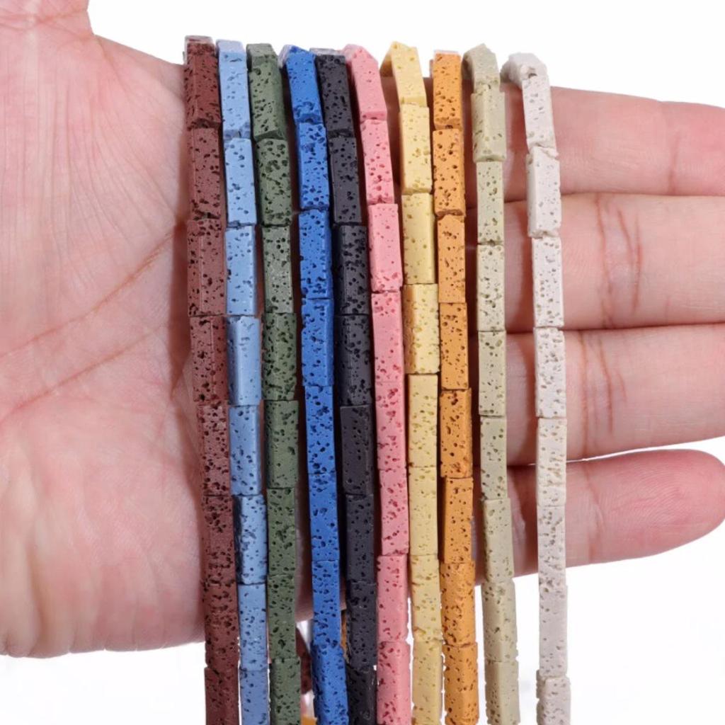 Multi-Color Volcanic Stone Beads for DIY Jewelry: Abacus, Cube, Cylinder, Heart Shapes