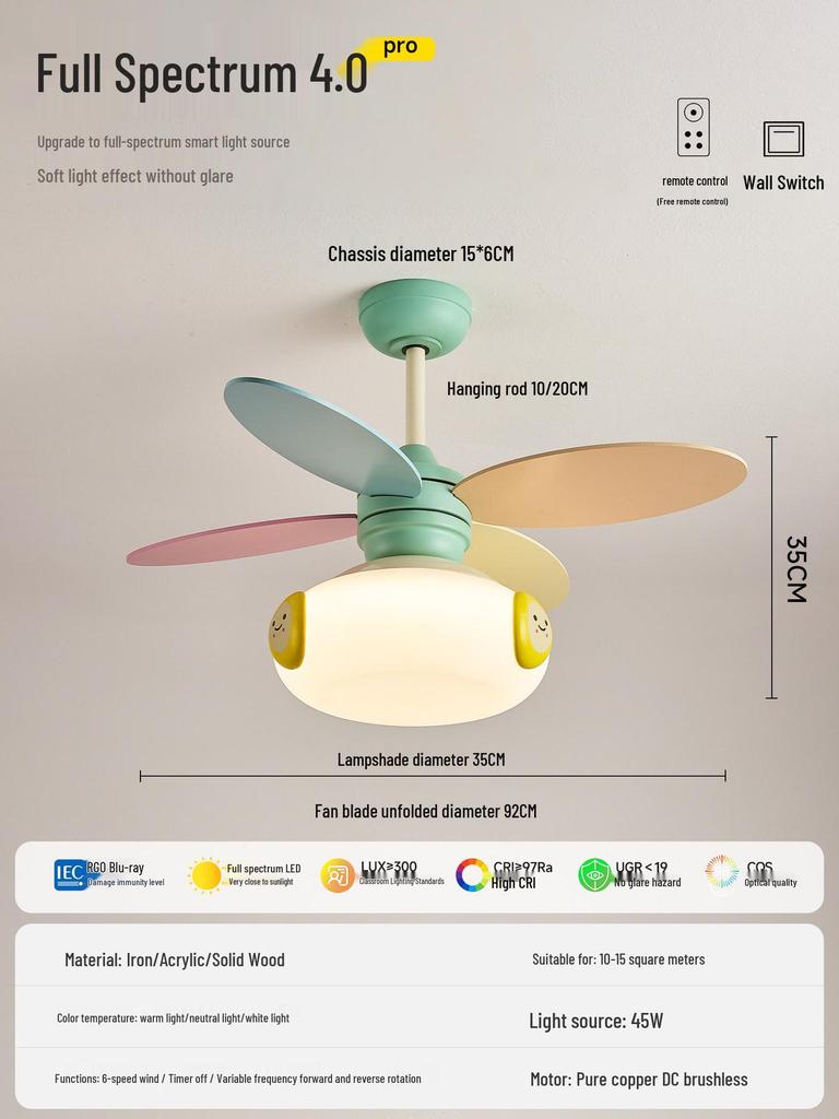 Cartoon Macaron Ceiling Fan Light: Silent, Eye-Friendly Kids' Room Decor