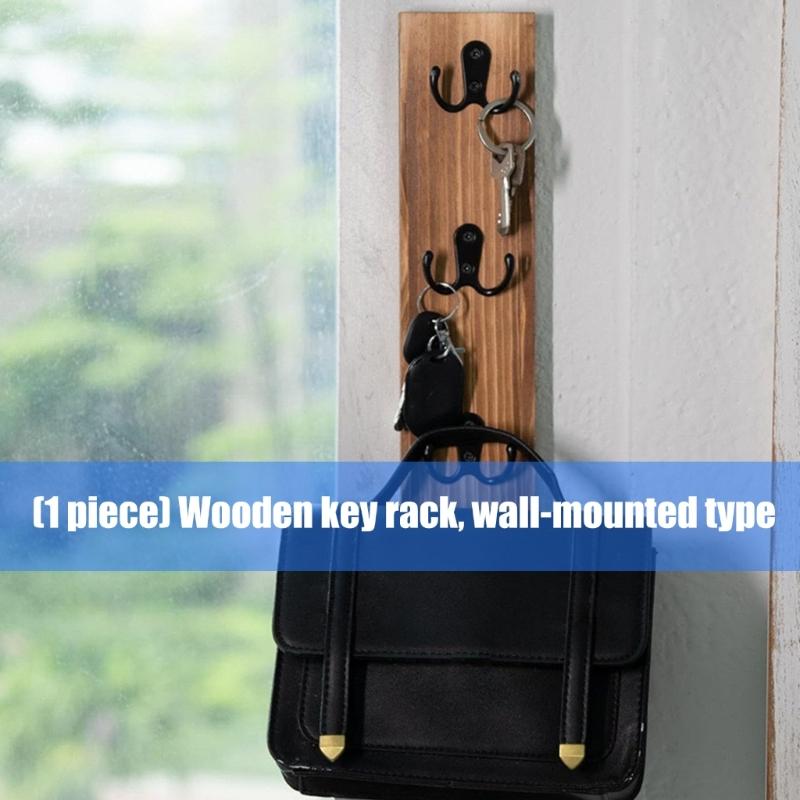 Vertical Wall Mounted Key Holder Space Saving Hanger Wood Key Rack with Hook Decorative Farmhouse Hanger Enduring