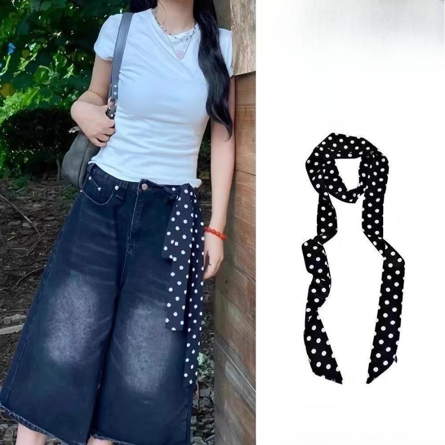 Red belt accessory - women's silk scarf with belt. Fall/Winter high-end denim pants decoration. American retro belt. Fine leather belt.