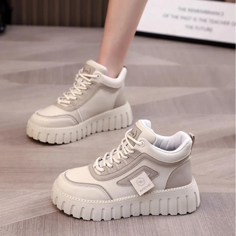High Cut Thick Soled Dad Shoes  Autumn New Versatile Design Sense Casual Sports Women's Height Increasing Vulcanized Shoes