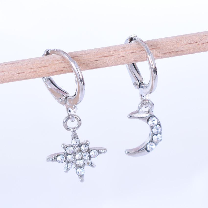 Asymmetrical Star & Moon Rhinestone Earrings - Korean Fashion Trend for Women