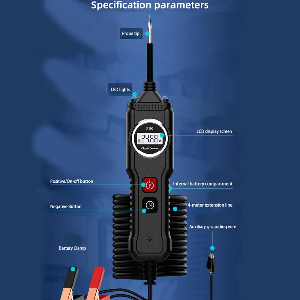 P100 Circuit Diagnostic Car Instrument 5V-40V Power Probe Kit Electrical System Tester LCD Display Resistance Voltage Tester