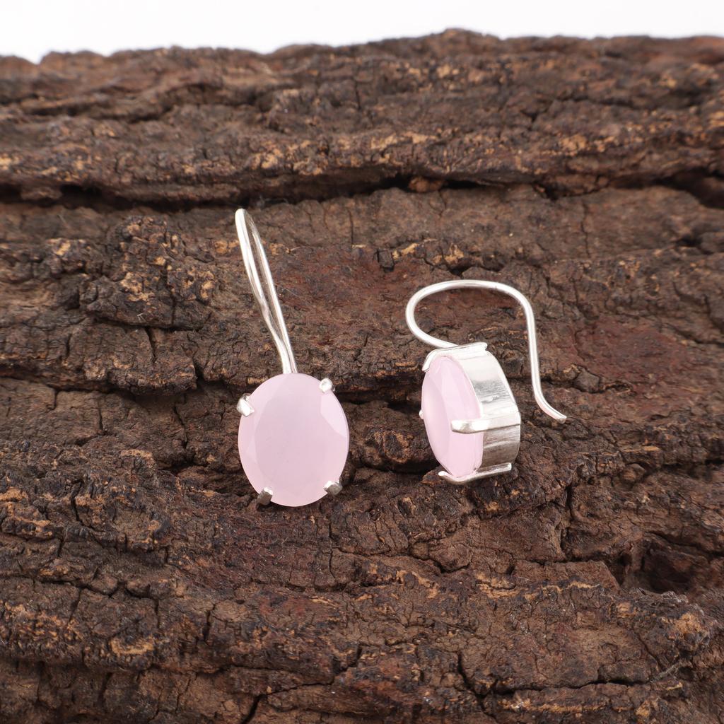 Hübscher Rosenchalcedon Edelstein Schmuck, 925 Sterling Silber Ohrringe Schmuck, Handgefertigte Wunderschöne Ohrringe Geschenk für Frauen