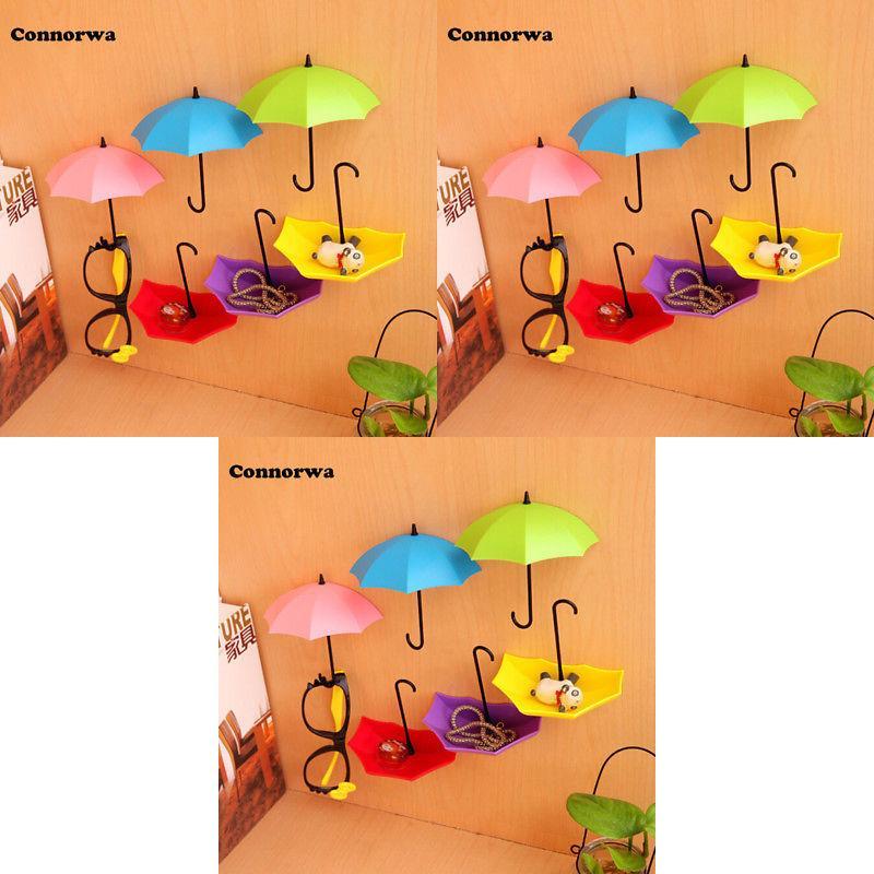 Plastic Creative Umbrella Hook Set With Strong Adhesive No Trace Wall Mount For Kitchen Bathroom Decor