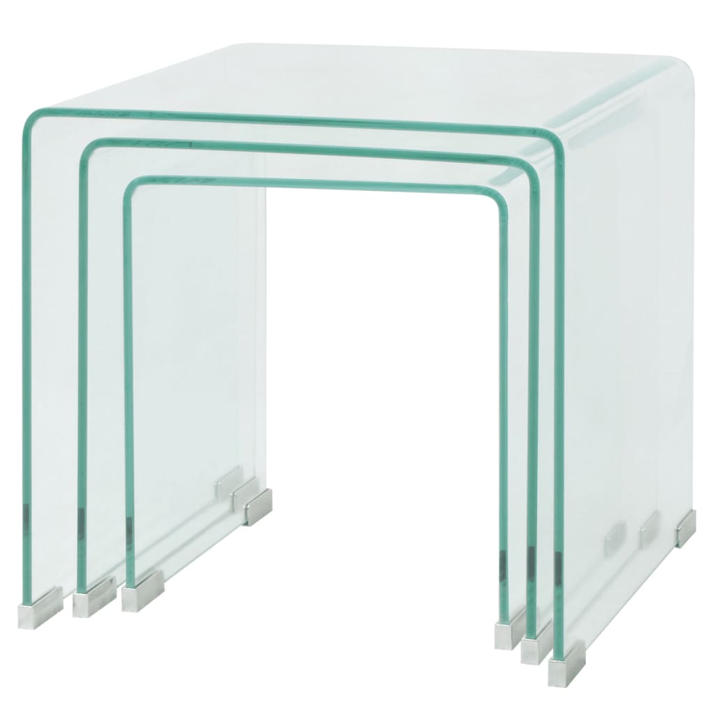  Set of 3 Nesting Tables, Tempered Glass