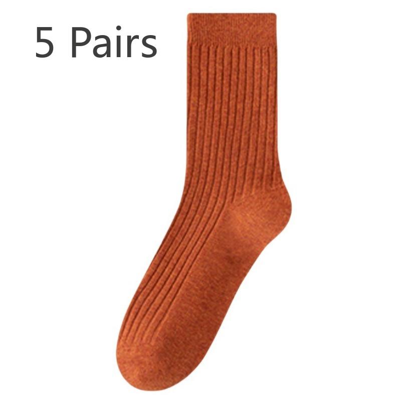 5 Pairs of Women's Spring and Autumn Style New Cylinder Pure Cotton Pile Socks