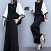 Women's Spring/Summer Two-Piece Set: Loose Spliced Top & Wide-Leg Pants Casual Fashion