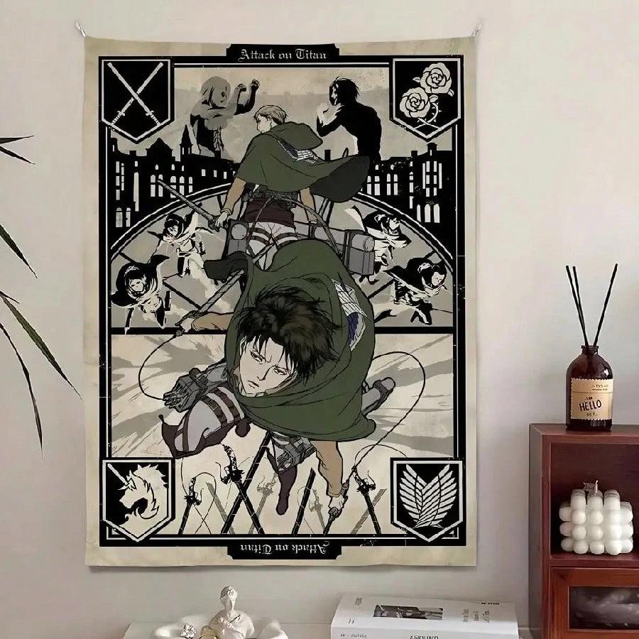 Attack On Titan Anime Decor Tapestry Levi Ackerman Survey Corps Themed Wall Hanging Decorative Wall Cloth For Room Decor