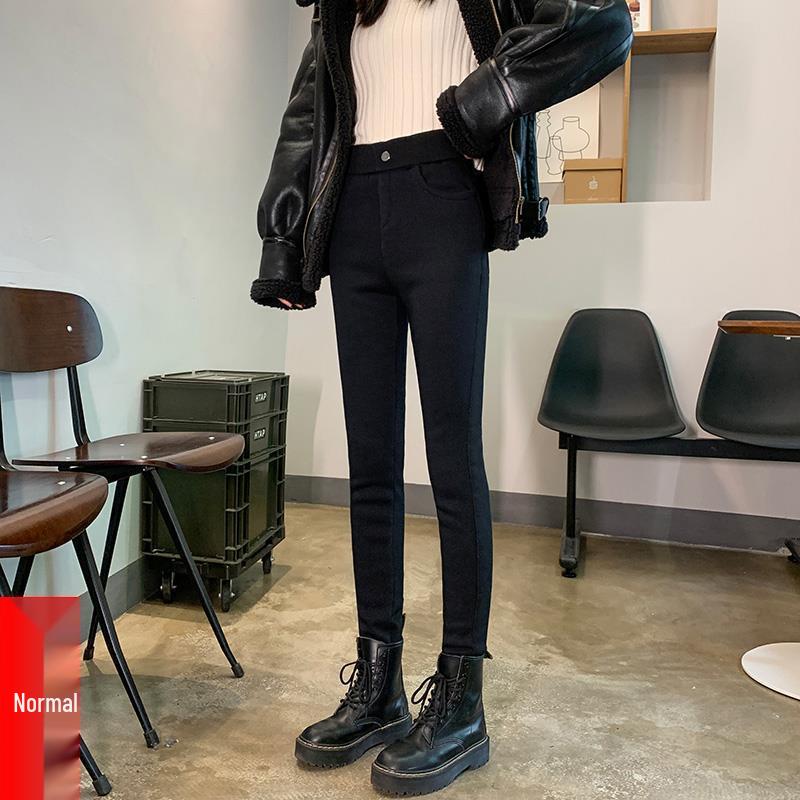 Women s High Waist Velvet-Lined Slimming Elastic Pants - Black Winter Base Layer Leggings Small