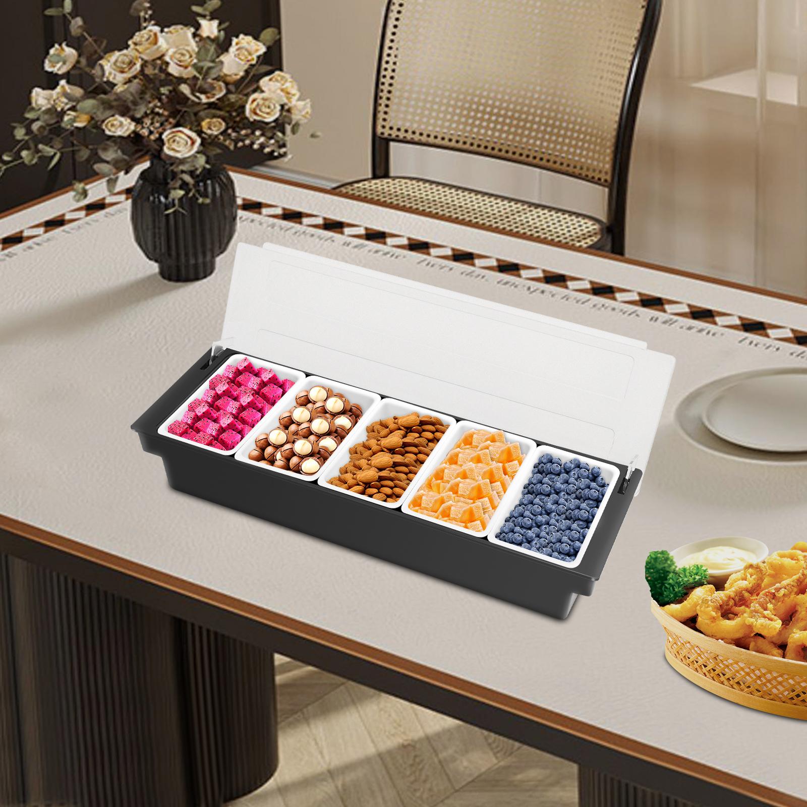 

5-Grid Plastic Fruit Container, ABS Storage Box, 5 Compartment Organizer for Kitchen, Meal Prep, Portable Condiment Dispenser