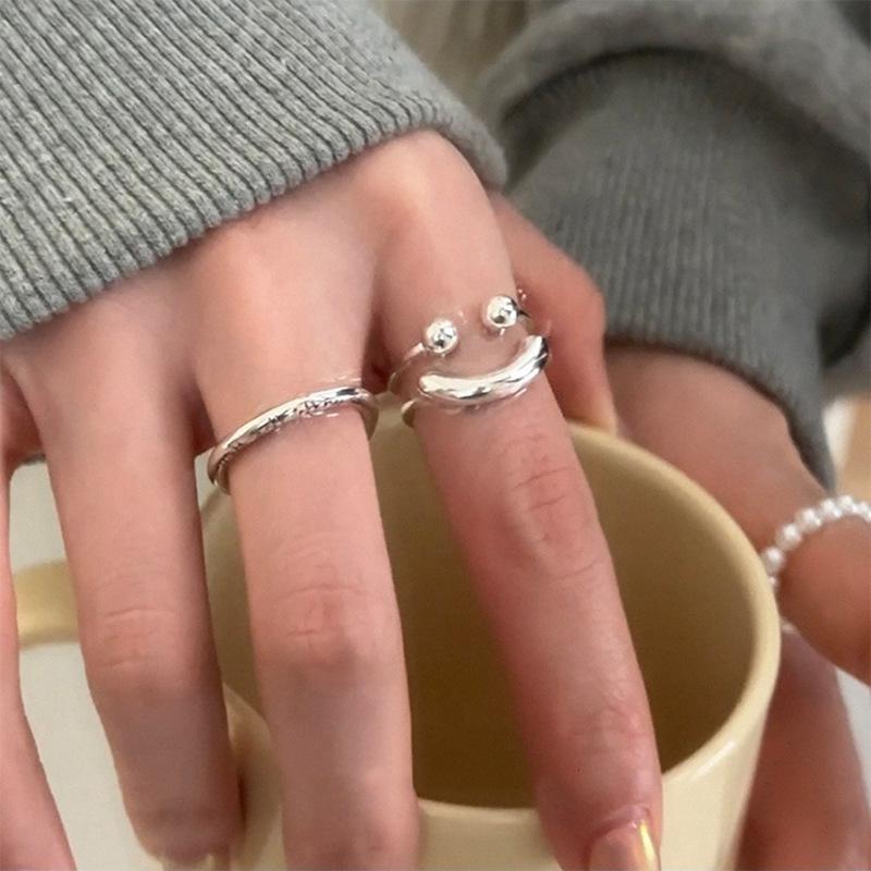 925 Silver Letter Smooth Rings For Women Trendy Simple Ins Open Jewelry Party Gifts