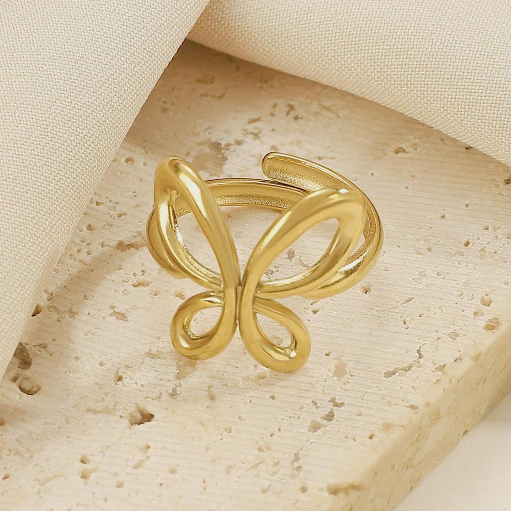 "Stainless Steel Butterfly Open Ring: European & American Light Luxury Style"