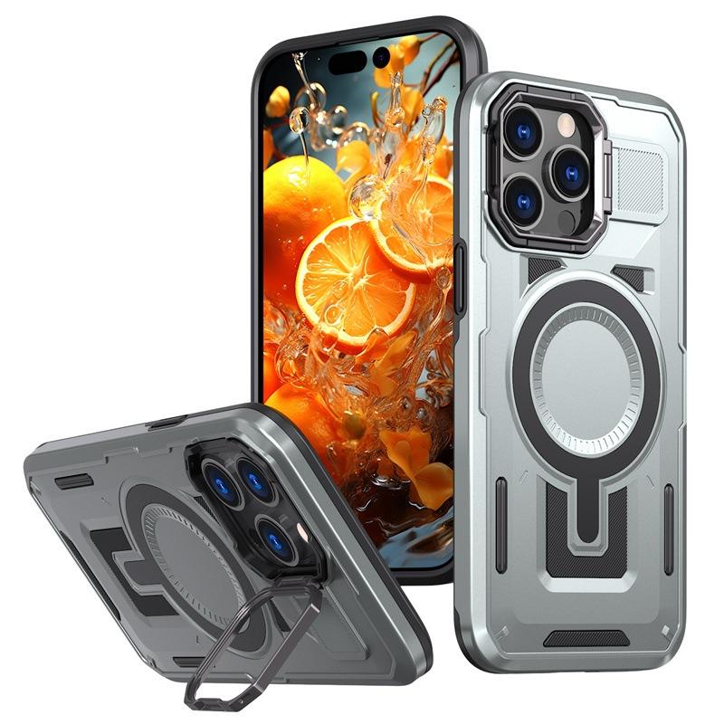 The new model is suitable for Apple 16PRO mobile phone case, lens holder, magnetic suction Magsafe anti-drop iPhone15 protective case.