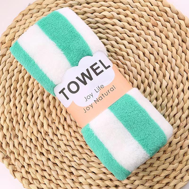 Striped Coral Fleece Bath Towel - Absorbent, Thickened Beach & Household Use