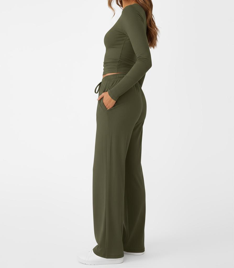 Fashion Casual Set Sport Yoga Autumn Winter Solid Color Crew Neck Long Sleeve For Women