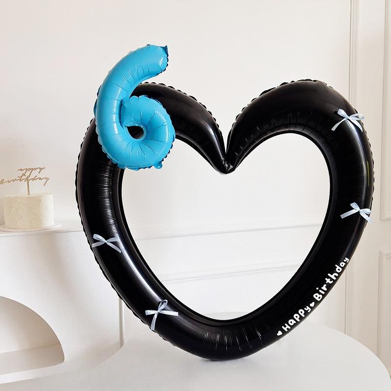 Heart Photo Frame Balloon Foil 0-9 Blue Number with Bowk Stickers for Blue Style Birthday Party Photo Props Wedding Ballon Decor