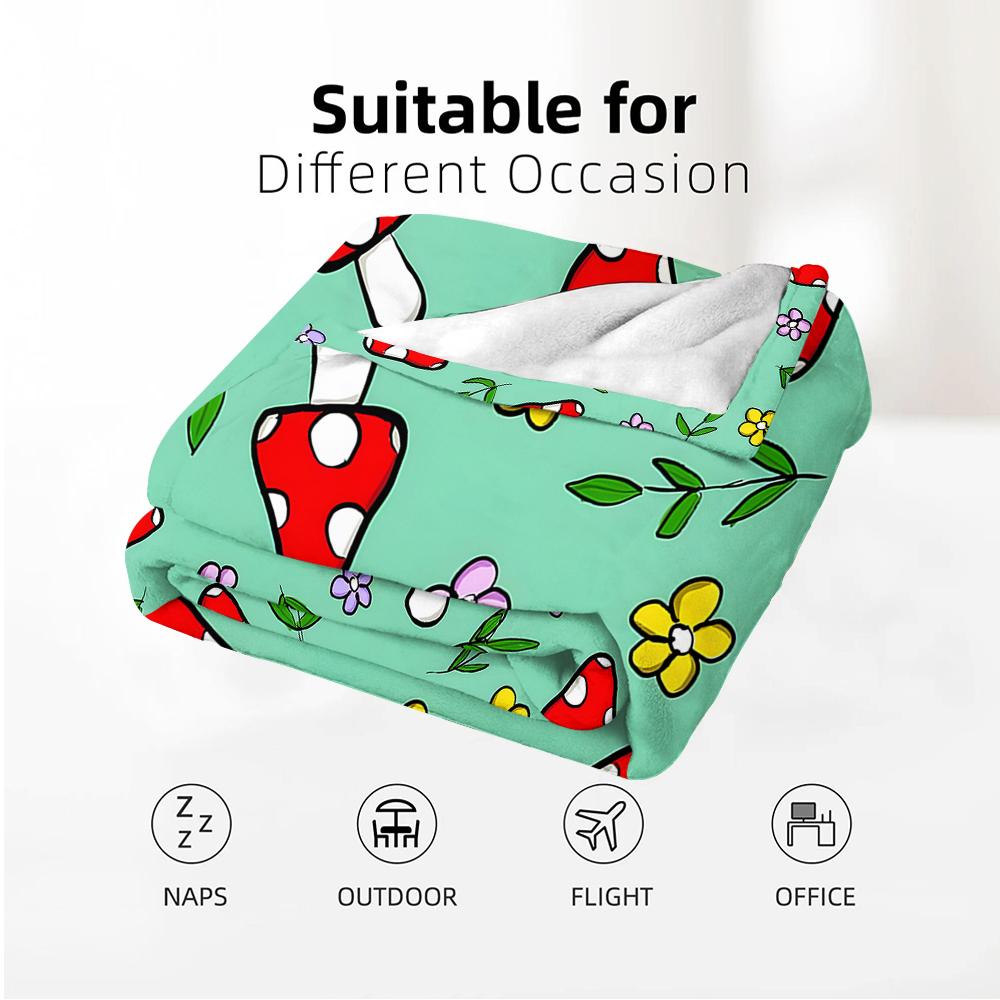Cute Red Spotted Mushroom Floral Anime Cartoon Flannel Blanket Soft Warm Throw for Bedroom Sofa Car Kids Holiday Gift