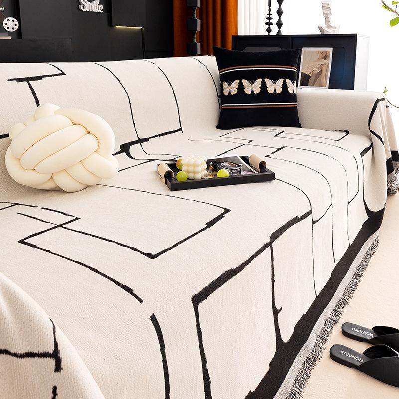 

Luxury Thickened Plush Sofa Towel for Living Room Autumn Winter Universal Couch Cover Geometric Stripes Full Cover Sofa Towel 180x130cm