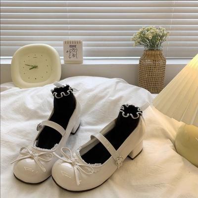 Französische Schuhe mit dickem Absatz aus kleinem Leder für Damen, Frühling und Herbst, Retro, vielseitig, Lolita, runde Spitze, Mary Janes, niedrig geschnitten, Einzelne Schuhe