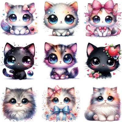 9pcs/set Cute Cat Thermo Transfer Vinyl Parches Ropa Heat Press Appliqued Clothes Stickers Diy Hoodies T-Shirt Patch Animal