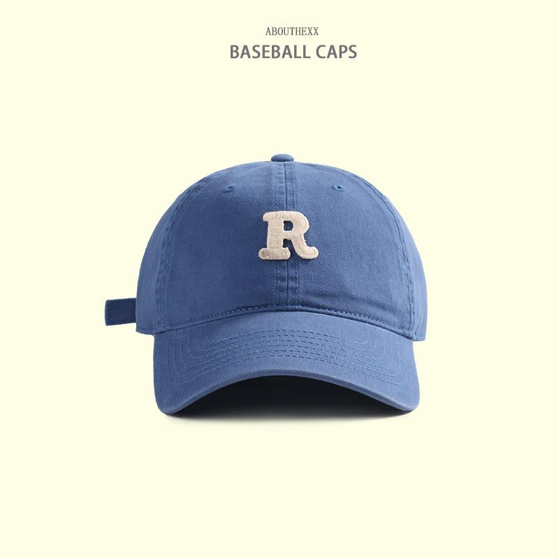 Hat Women's New R Embroidered Baseball Cap Japanese Versatile Baseball Cap Men's Ins Korean Style Sports and Casual Curved Brim Hat