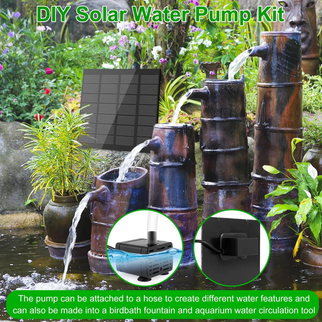 1.5W Panel Brushless Solar Water Pump Monocrystalline Silicon Low Noise Waterfall Fountain Pond Pump Kit Tool Garden Decoration