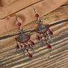1 Pair Dangle Earrings Bohemian Retro Ethnic Style Long Tassel All-match Decoration Faux Crystal Women Hollow Fan-shaped Drop Earrings