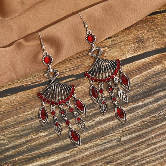 1 Pair Dangle Earrings Bohemian Retro Ethnic Style Long Tassel All-match Decoration Faux Crystal Women Hollow Fan-shaped Drop Earrings