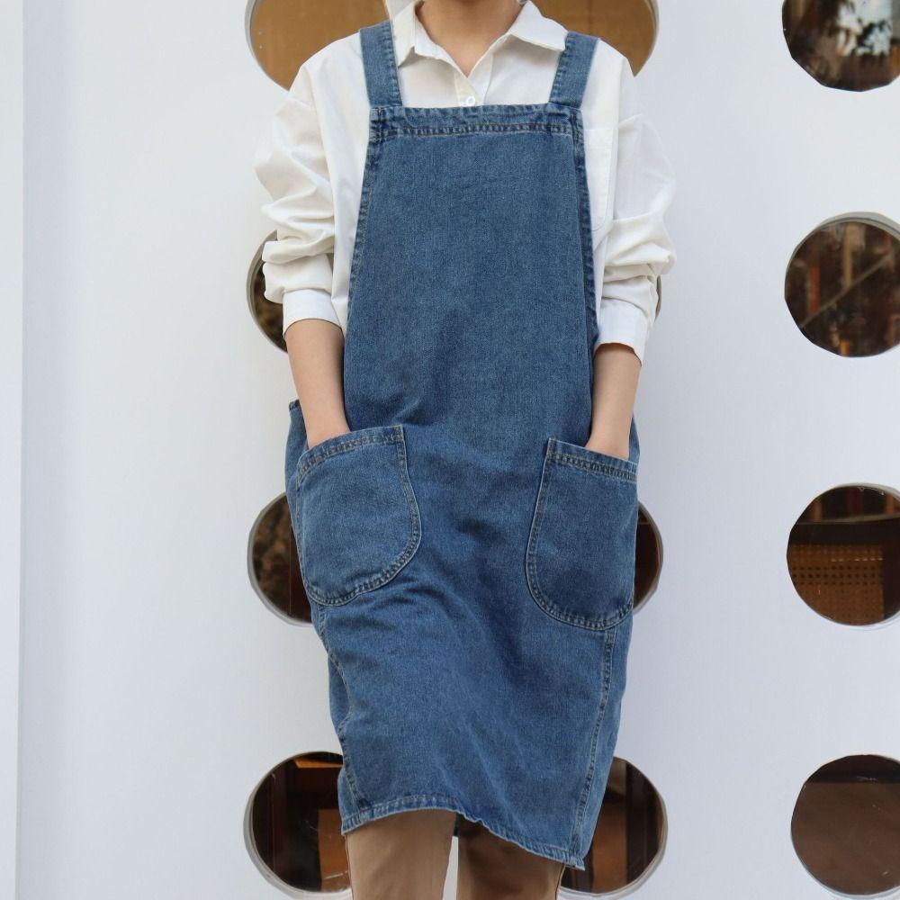 Oil-Proof Ladies Denim Apron Elegant Waiter Extended Aprons Advertising Apron  Home Kitchen