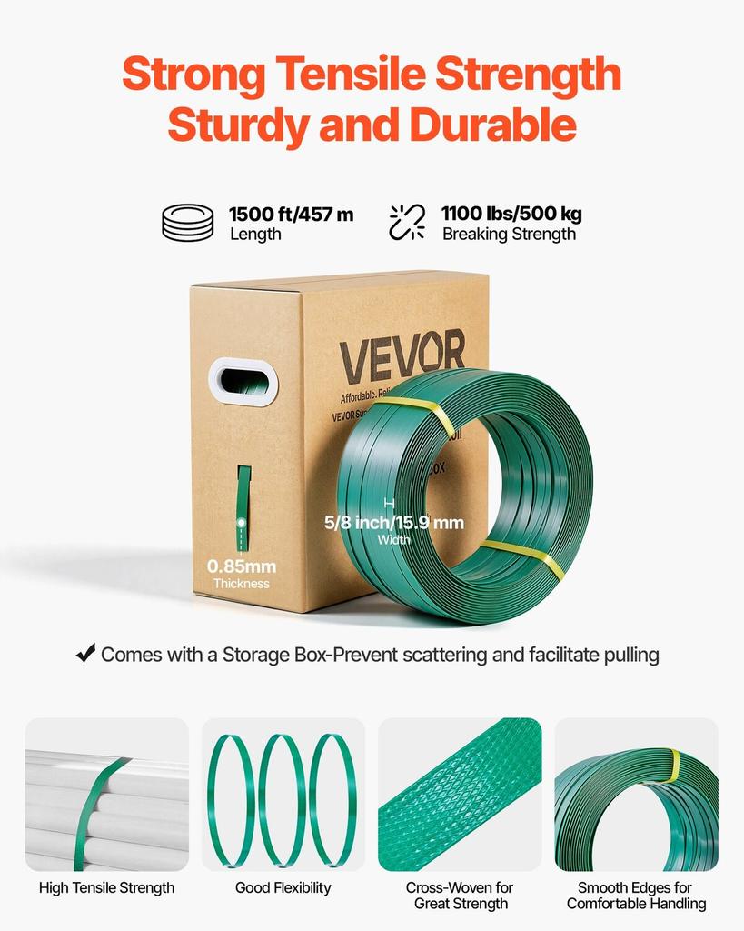 Banding Strapping Kit, Heavy Duty Banding Sealer Tool with 457m PET Band, 450 Metal Seals, 150 Corner Protectors & Gloves, Plastic Pallet Packaging