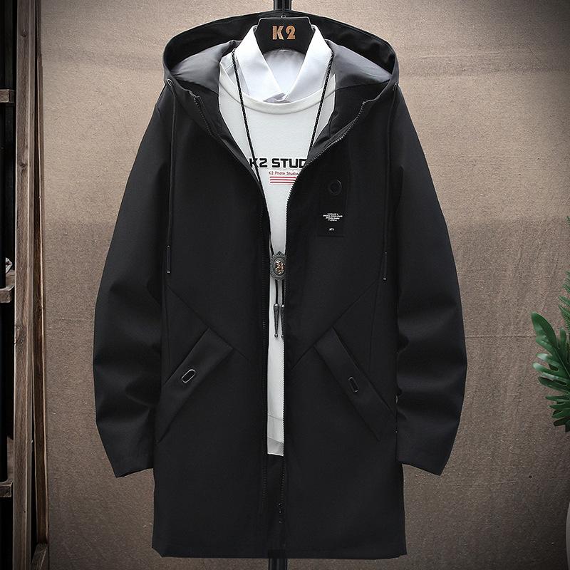 Frühlingswindjacke Lässig Locker Herren Trend Lang Hochwertig Klassische Mode Kapuzenmantel Übergröße