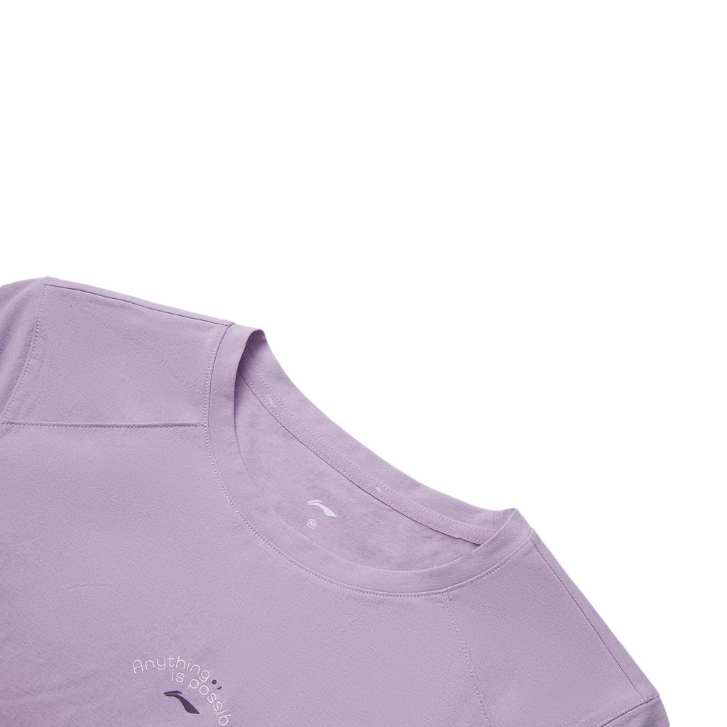 Li-Ning Comfortable Casual Simple Quick-Dry Letter Round Neck Pullover Short Sleeve T-Shirt Women T-Shirts Twilight-Purple ATSV140-4