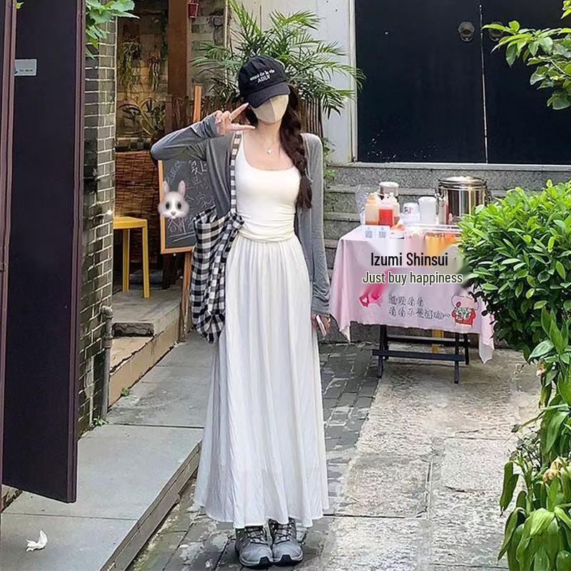 

Elegant Women s French White Camisole Dress Set - 2026 High-End Early Spring Style with Long Inner Skirt L