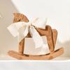 Elegant Wooden Rocking Horse Figurine Ornament with White Ribbon Farmhouses Desktop for Living Room or Nursery Decors