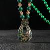 Ethnic Red Beaded Necklace with Teardrop Pendant On Sweater Chain