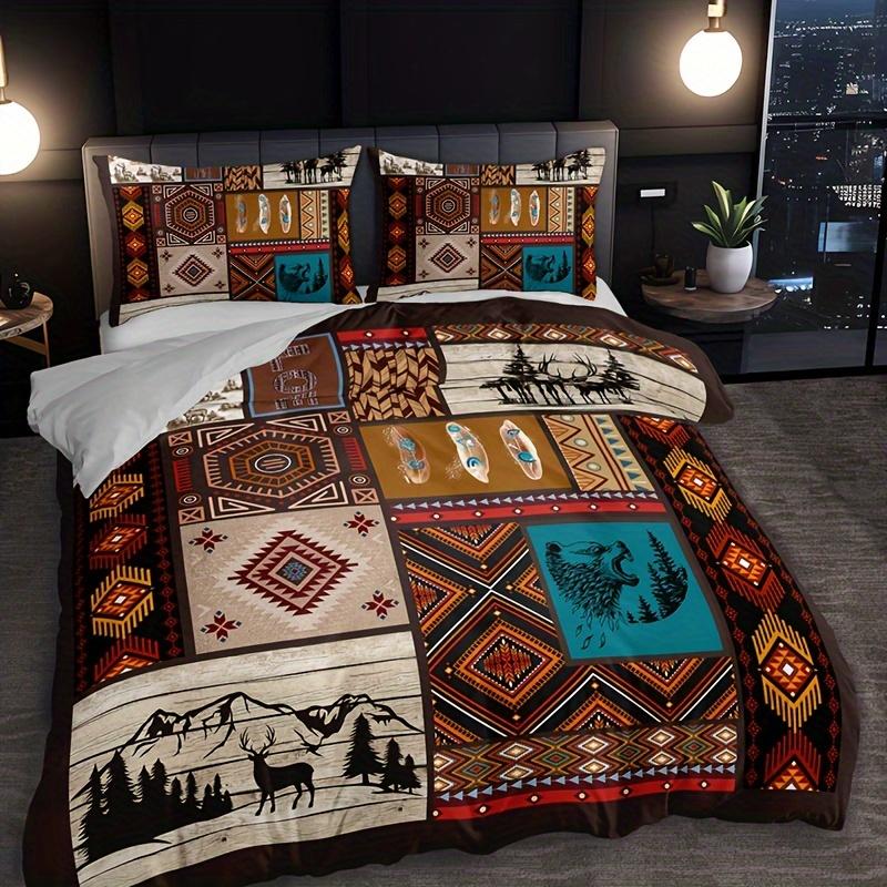 Tribal Deer Wolf Duvet Cover Set 1 Duvet Cover+2 Pillowcase Soft Breathable HD Printing Bedding Set For Home Dorm Decor