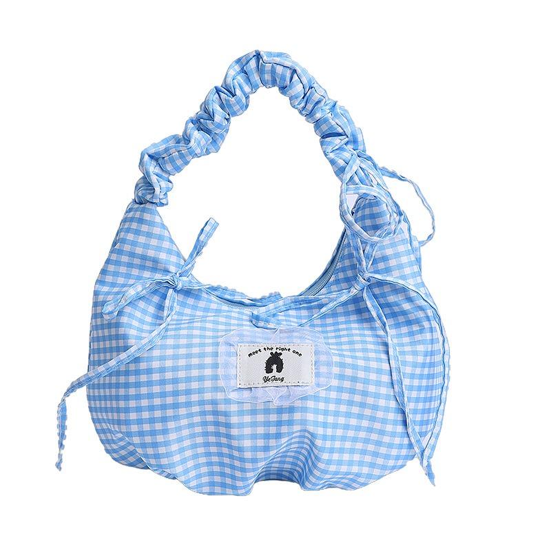 

Нишевый дизайн клетчатая темпераментная сумка на плечо подмышку маленькая свежая клетчатая модная сумка с бантом one size fits all синий