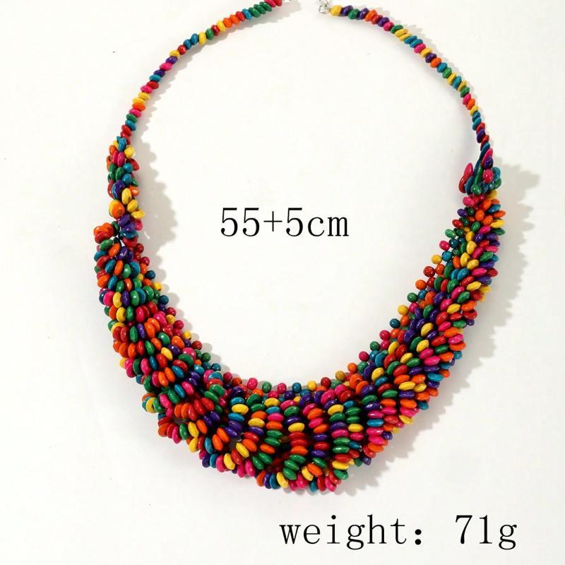 Bohemian African Colored Wooden Bead Hand Woven Beaded Statement Necklace For Women Daily Party Accessories