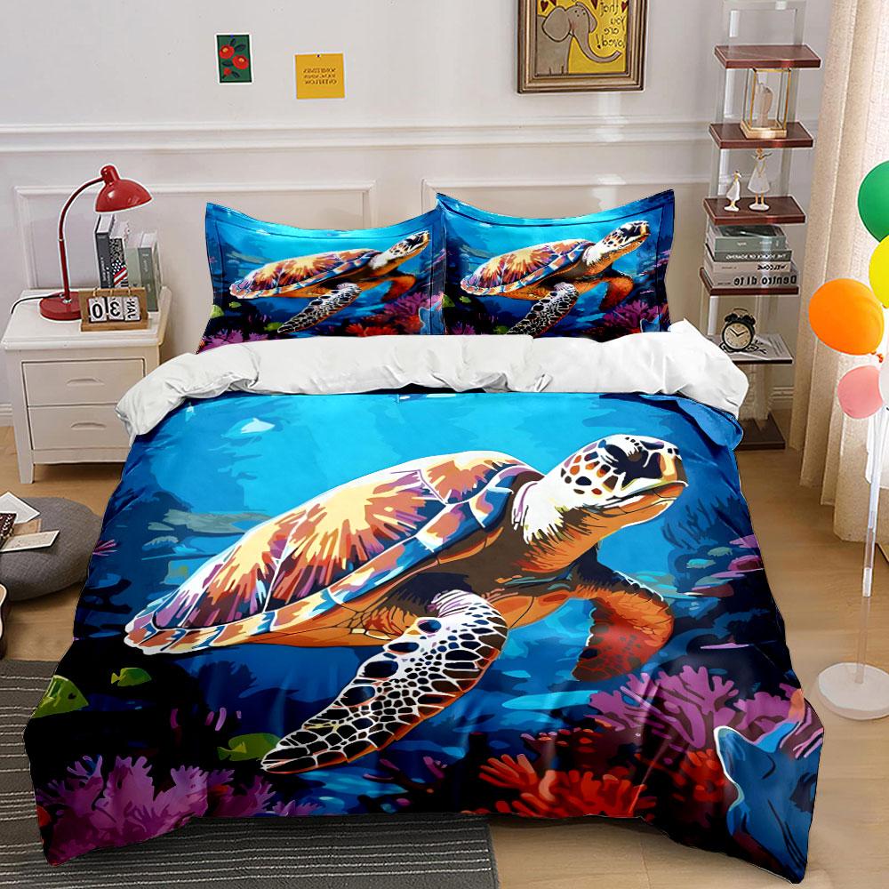 Sea Turtle Marine Life Bedding Bedding Duvet Cover Set Duvet Cover Pillowcases (1 * Duvet Cover 2 * Pillowcases, without duvet insert)