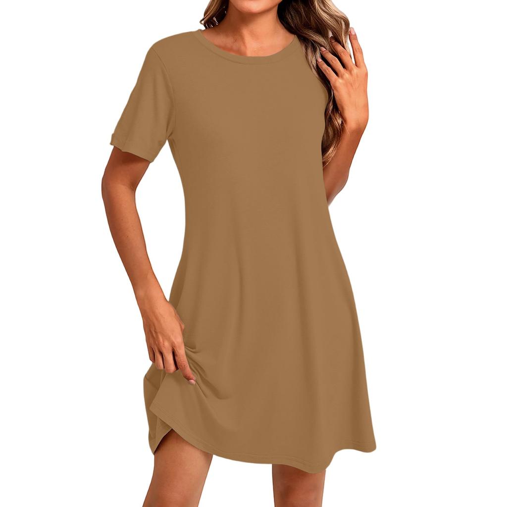 Women's Fashion Casual Color Round Neck Short Sleeve Short Dress